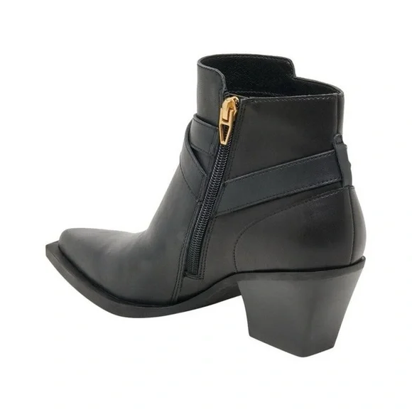Dolce Vita Black Leather Ankle Boots with Gold Buckles - Picture 3 of 7